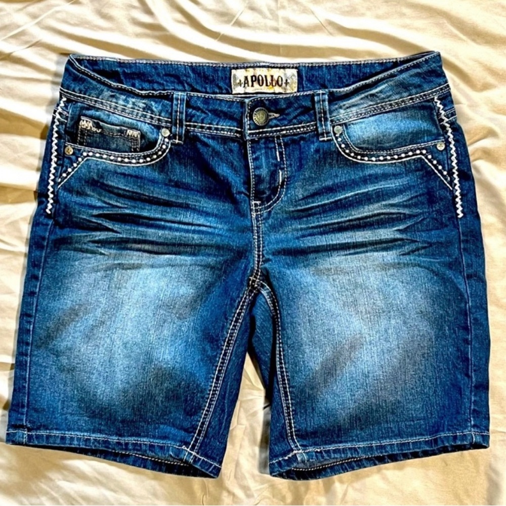 Apollo Mid-Rise Bermuda Stretch Denim Shorts